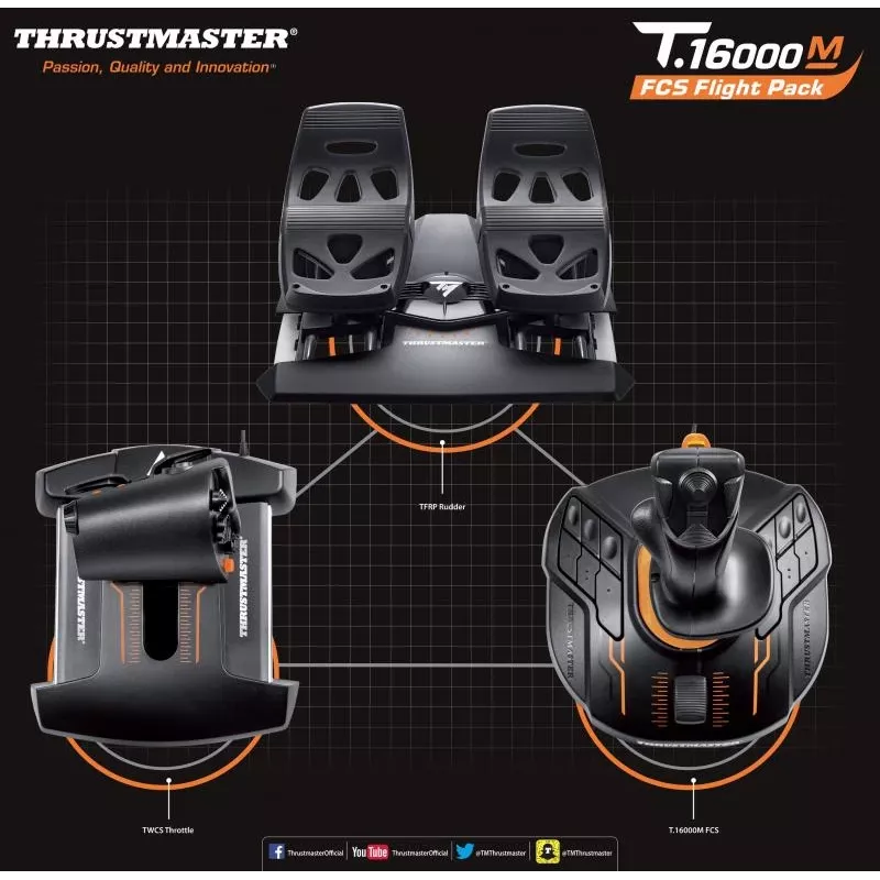 Thrustmaster T-16000M FCS Flight Pack melns USB sviras analogs / digitāls MAC, PC