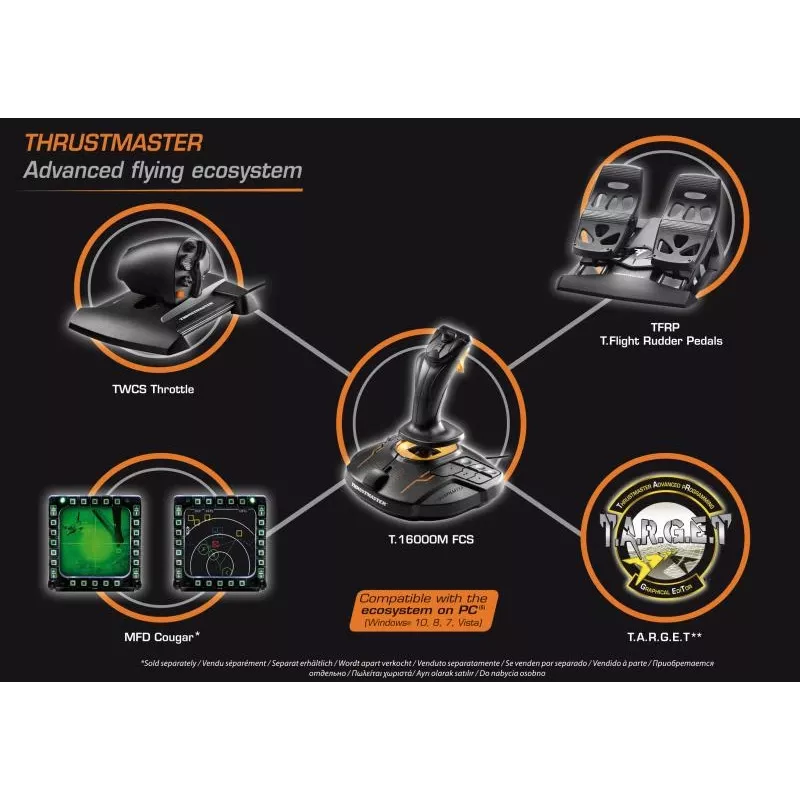 Thrustmaster T-16000M FCS Flight Pack melns USB sviras analogs / digitāls MAC, PC