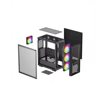 PC korpuss DeepCool MATREXX 55 MESH V4 C Midi Tower Melns — ATX, rūdīts stikls, priekšējais siets, USB-C