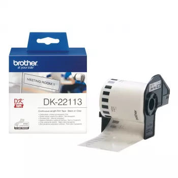 Brother DK-22113 caurspīdīga nepārtraukta plēves lente, melns uz caurspīdīga