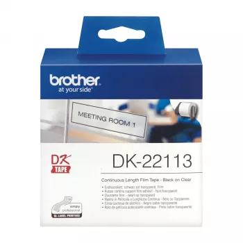 Brother DK-22113 caurspīdīga nepārtraukta plēves lente, melns uz caurspīdīga