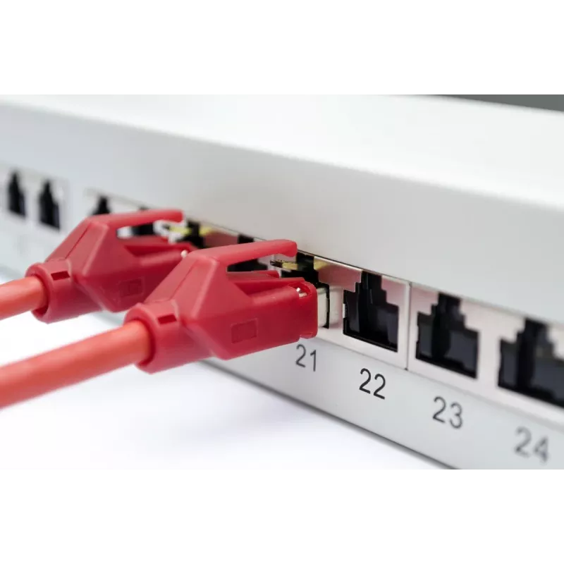 DIGITUS DN-91624S-EA 19 collu ekranēts patch panelis, CAT6A EA klase, 24 RJ45 porti, LSA, 1U, gaiši pelēks RAL 7035
