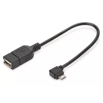DIGITUS USB 2.0 OTG adaptera kabelis, micro B - A M/F, 15cm, taisnleņķa, melns