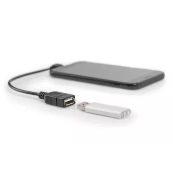 DIGITUS USB 2.0 OTG adaptera kabelis, micro B - A M/F, 15cm, taisnleņķa, melns