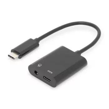 DIGITUS USB Type-C sadalītāja kabelis, type C - 3,5 mm + type C M/F/F, 20 cm, melns