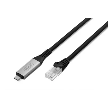 DIGITUS USB-C 3.2 Gen1 – RJ45 Ethernet kabelis CAT6a S/FTP Melns 15m
