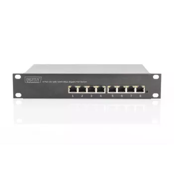 DIGITUS 8 Portu Gigabit PoE Slēdzis 10 collu 8x10/100/1000Mbps RJ45 PoE 96W