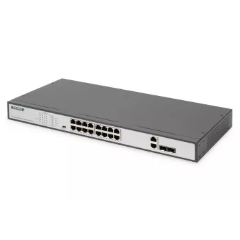 DIGITUS Fast Ethernet PoE slēdzis 16-portu PoE + 2 Combo, 250W PoE budžets