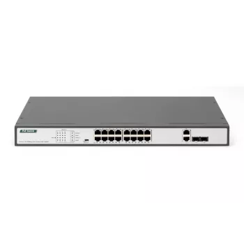 DIGITUS Fast Ethernet PoE slēdzis 16-portu PoE + 2 Combo, 250W PoE budžets