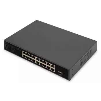 DIGITUS PoE slēdzis 16 porti 10/100 Mbps, 16x PoE RJ45, 1x GE RJ45, 1x SFP
