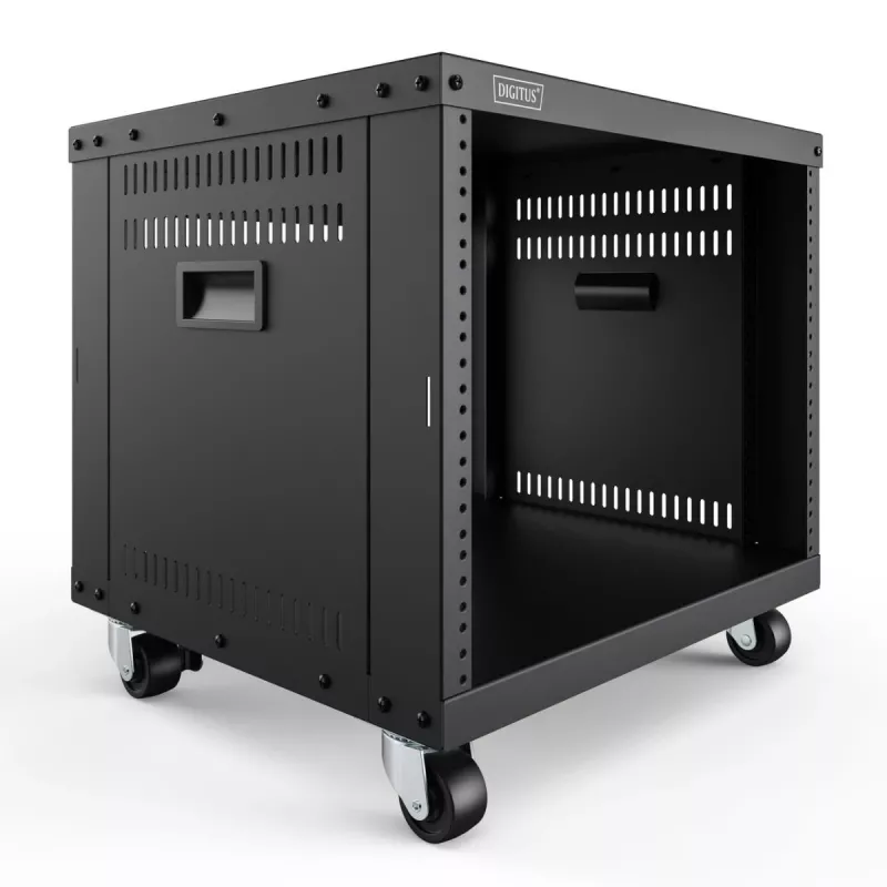 DIGITUS 8U AVS statīvs 420x507x460mm ar vītņotiem montāžas caurumiem, uz riteņiem, melns