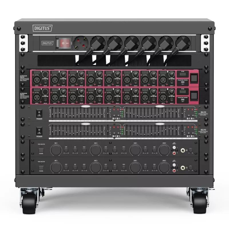 DIGITUS 8U AVS statīvs 420x507x460mm ar vītņotiem montāžas caurumiem, uz riteņiem, melns