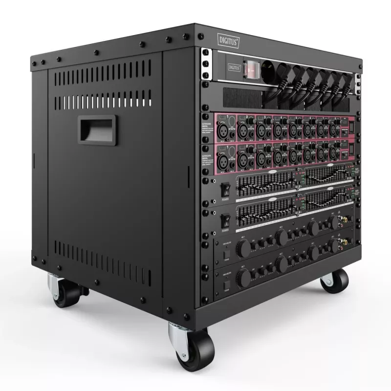 DIGITUS 8U AVS statīvs 420x507x460mm ar vītņotiem montāžas caurumiem, uz riteņiem, melns