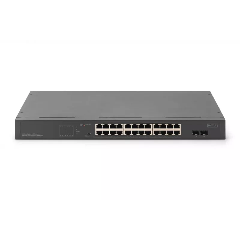 DIGITUS Nenospēlējams PoE slēdzis - 24 porti Gigabit + 2 porti Gigabit SFP