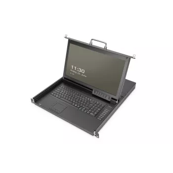 DIGITUS Modularizēta HD LCD TFT konsole ar 1 porta KVM, RAL 9005 melna - GE tastatūra