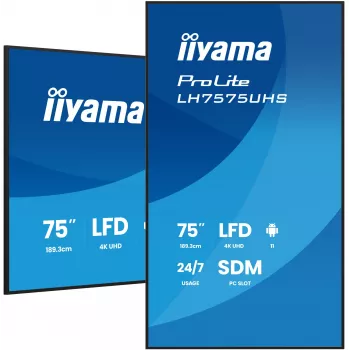 iiyama LH7575UHS-B2AG Signage Displejs 190,5 cm (75 inch) LCD 4K Ultra HD 500 cd/m² Melns Android 11 24/7