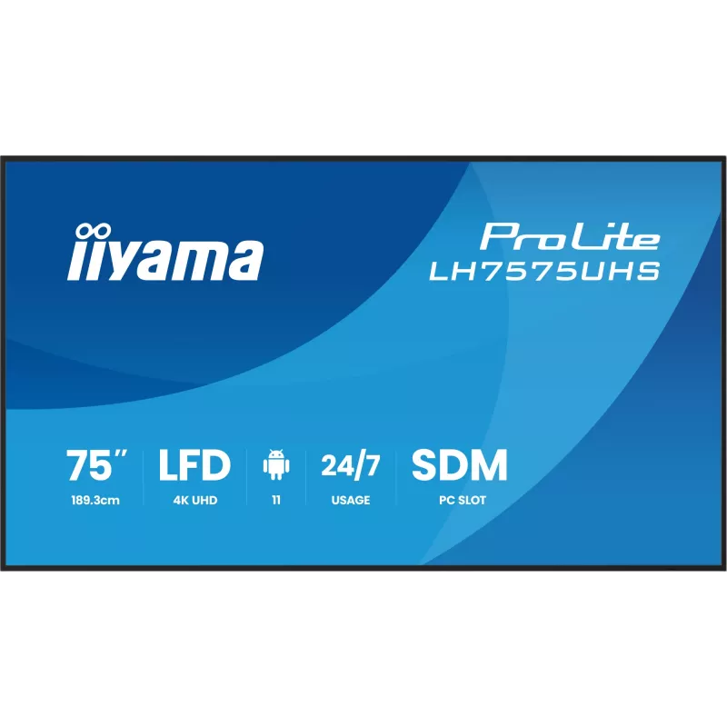 iiyama LH7575UHS-B2AG Signage Displejs 190,5 cm (75 inch) LCD 4K Ultra HD 500 cd/m² Melns Android 11 24/7