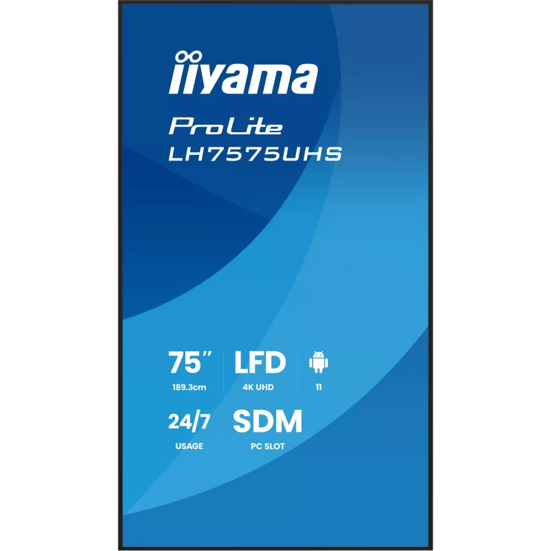 iiyama LH7575UHS-B2AG Signage Displejs 190,5 cm (75 inch) LCD 4K Ultra HD 500 cd/m² Melns Android 11 24/7