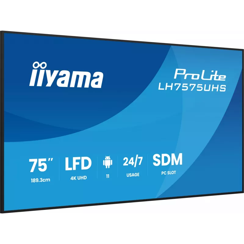 iiyama LH7575UHS-B2AG Signage Displejs 190,5 cm (75 inch) LCD 4K Ultra HD 500 cd/m² Melns Android 11 24/7
