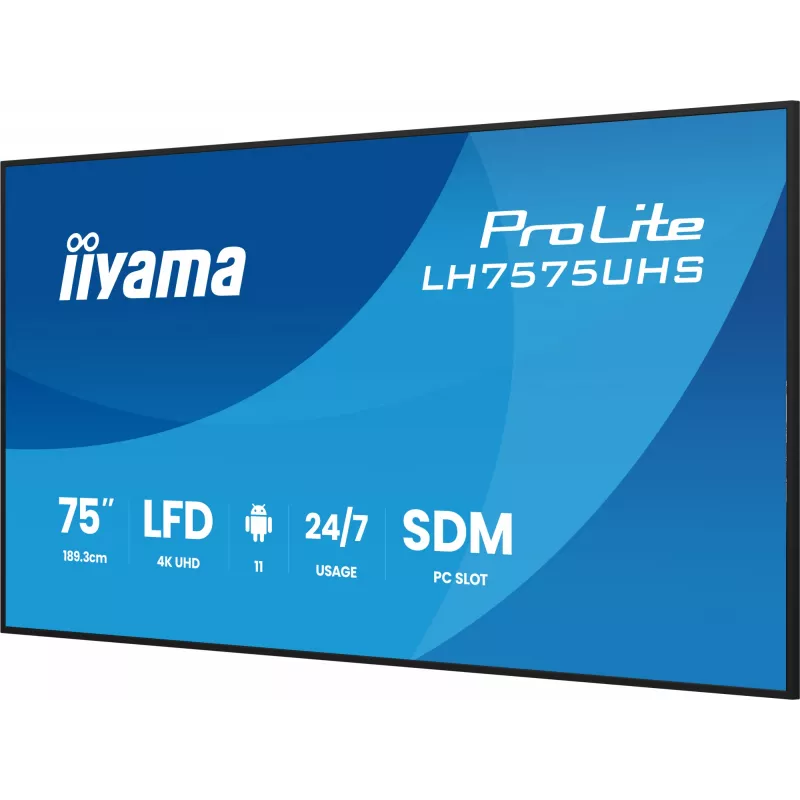 iiyama LH7575UHS-B2AG Signage Displejs 190,5 cm (75 inch) LCD 4K Ultra HD 500 cd/m² Melns Android 11 24/7