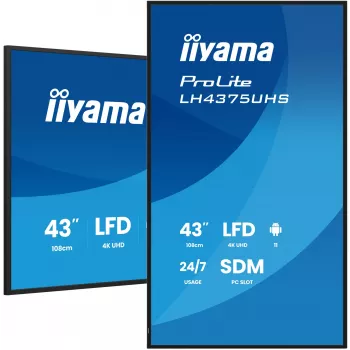 iiyama LH4375UHS-B2AG Signālu displejs 108 cm (42,5 collu) LCD Wi-Fi 500 cd/m² 4K Ultra HD Melns Ar iebūvētu procesoru Android 11 24/7