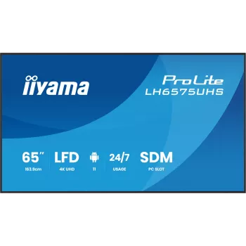 iiyama LH6575UHS-B2AG Signage Displejs 163,8 cm (64,5 inch) LCD Wi-Fi 500 cd/m² 4K Ultra HD Melns