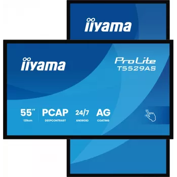 iiyama T5529AS-B1AG Signālu displejs Kioska dizains 138.7 cm (54.6 collu) LED Wi-Fi 450 cd/m² 4K Ultra HD Melns Skārienekrāns Iebūvēts procesors Android 24/7