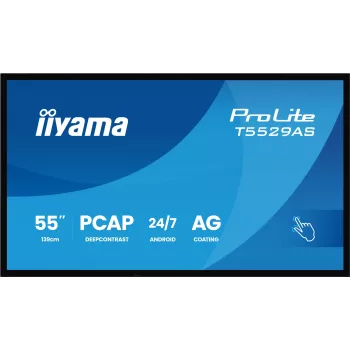 iiyama T5529AS-B1AG Signālu displejs Kioska dizains 138.7 cm (54.6 collu) LED Wi-Fi 450 cd/m² 4K Ultra HD Melns Skārienekrāns Iebūvēts procesors Android 24/7