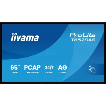 iiyama ProLite T6529AS-B1AG 65 inch PCAP skārienekrāna displejs ar Android OS, 4K Ultra HD, 420 cd/m², Wi-Fi, 24/7