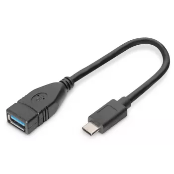 DIGITUS USB Type-C adaptera kabelis, OTG, Type C - A M/F, 15cm, Super Speed, Melns