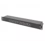 DIGITUS CAT6, E klases ekranēts sadales panelis 16 portu RJ45, 8P8C, LSA, 1U, 19 inch montāžai, melns RAL9005