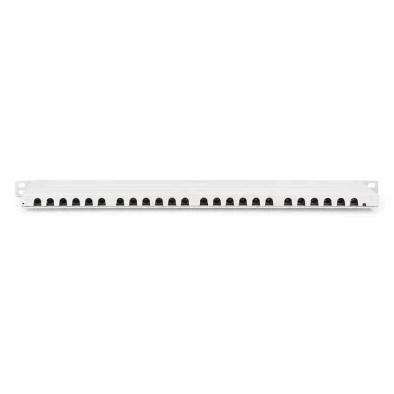 DIGITUS Patch panel CAT6A EA ekranēts, 24-portu RJ45 putekļu vāciņi, 8P8C, 0,5U, pelēks RAL 7035