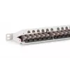 DIGITUS Patch panel CAT6A EA ekranēts, 24-portu RJ45 putekļu vāciņi, 8P8C, 0,5U, pelēks RAL 7035
