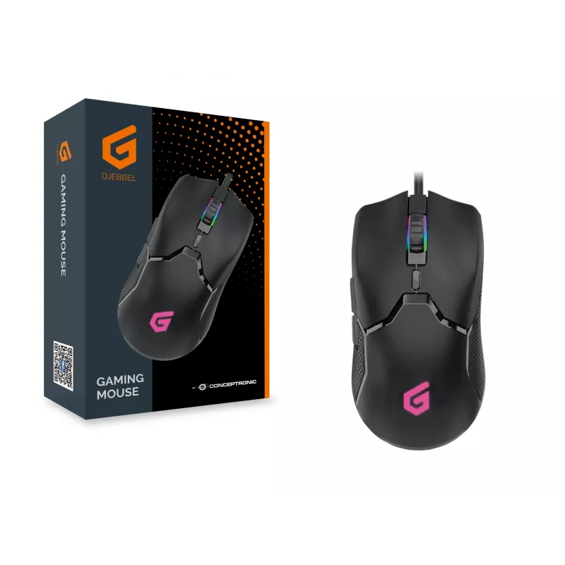 Conceptronic DJEBBEL 6D Gaming Pele, 7200 DPI, Labā roka, Optiskā, USB Type-A, Melna