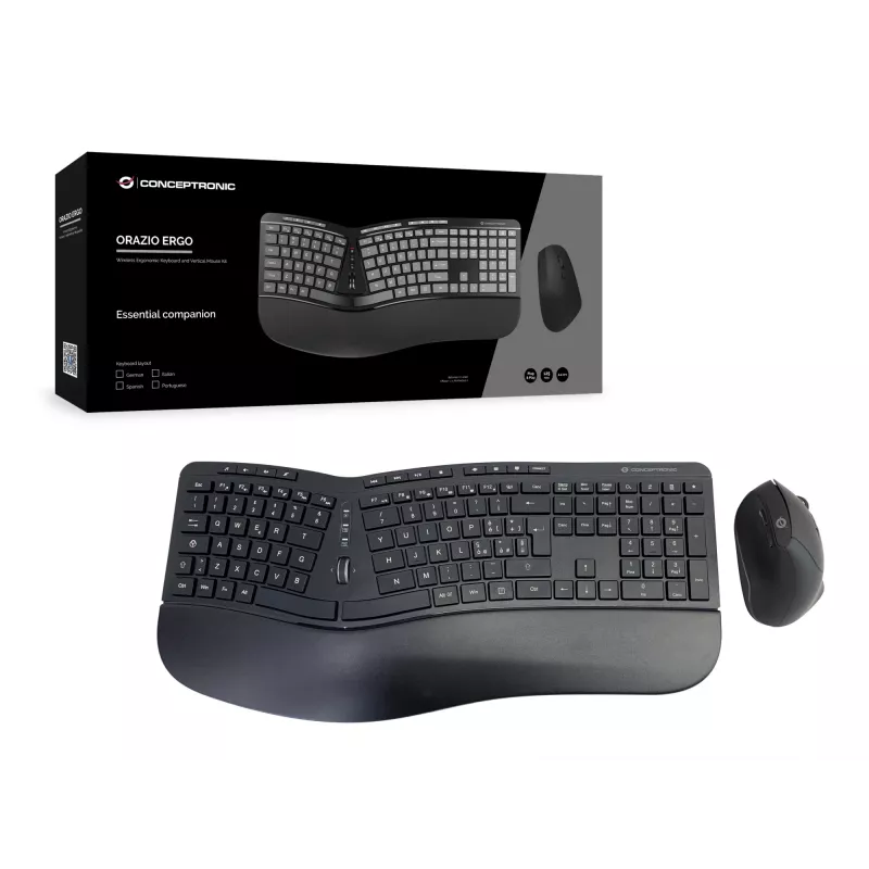 Conceptronic ORAZIO ERGO bezvadu ergonomiskā tastatūra un pele komplektā, itāļu izkārtojums