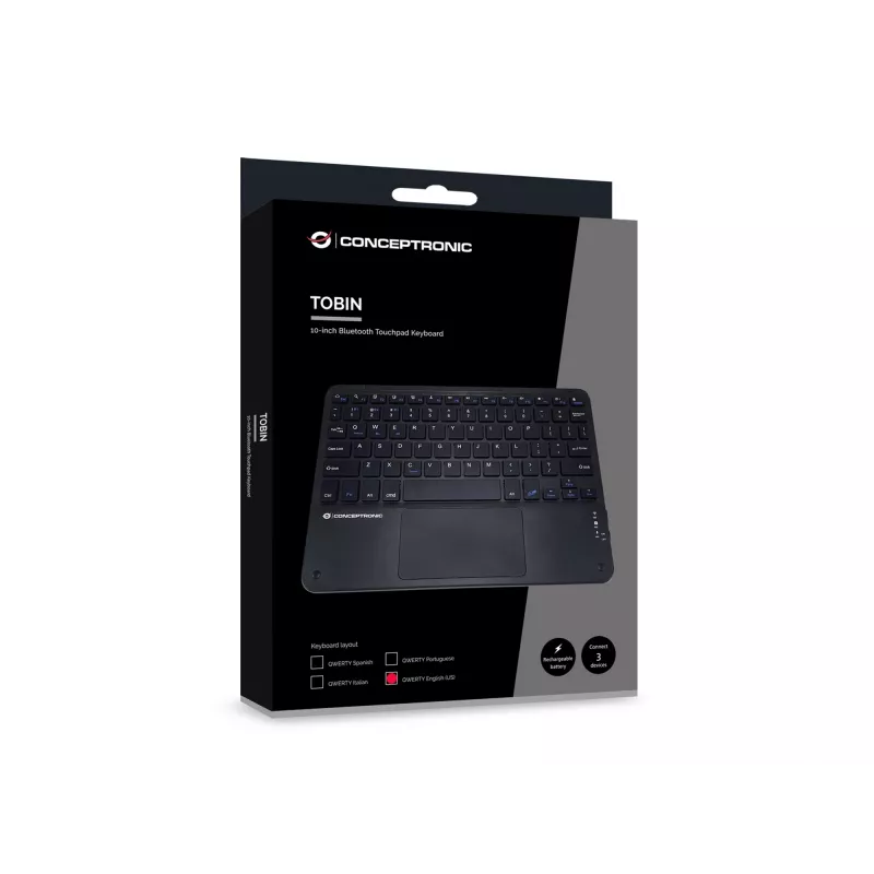 Conceptronic TOBIN01BUS 10 collu Bluetooth skārienpaliktņa tastatūra, QWERTY EN (US)