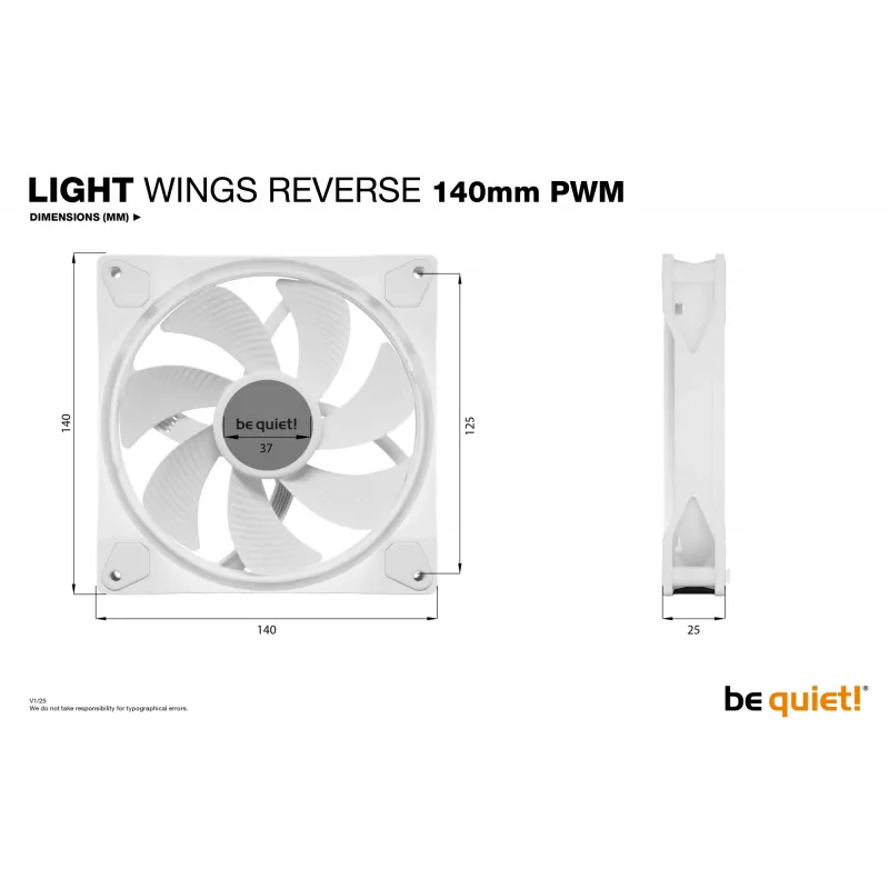 be quiet! Light Wings 140 mm PWM Reverse White - korpusa ventilators, 14 cm, 1 gab.