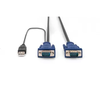 DIGITUS KVM kabeļu komplekts, VGA, PS/2-Pele, PS/2-Tastatūra, USB HD DB15/Vīriešu, 2xMiniDIN6/Vīriešu, USB tipa A/Vīriešu - HD DB15/Vīriešu, melns, 1.8 m