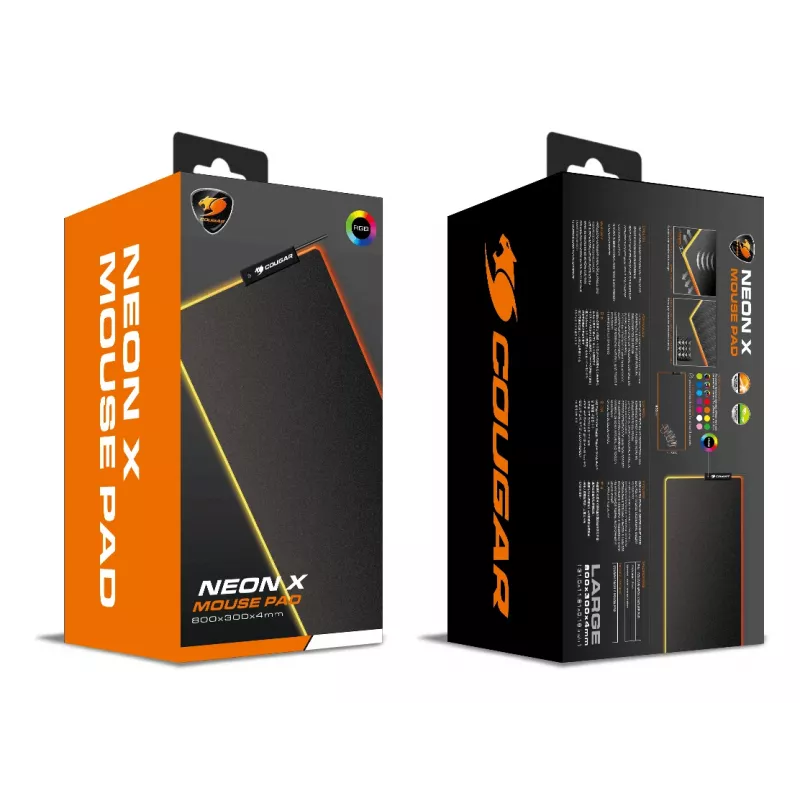 COUGAR Gaming Mouse Paliktnis NEON X, ARGB, 800x300, Melns, Vienkrāsains, Audums, Gumija, Dažādas krāsas, Neslīdoša pamatne, Spēļu pelēšanas paliktnis