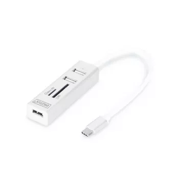 DIGITUS USB 2.0 C tipa HUB ar karšu lasītāju 3x USB 2.0, 1x SD, 1x MicroSD, alumīnija korpuss
