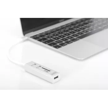 DIGITUS USB 2.0 C tipa HUB ar karšu lasītāju 3x USB 2.0, 1x SD, 1x MicroSD, alumīnija korpuss
