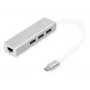 DIGITUS 3 Portu USB 3.0 C Tipa Hubs ar Gigabitu Ethernet 3x USB A/Siev., 1x USB C/Vīr., 1x RJ45 LAN