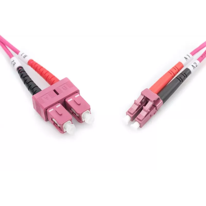 DIGITUS optiskās šķiedras savienotājkabelis, LC–SC, OM4, 50/125 µ, duplekss, RAL4003, 5 m