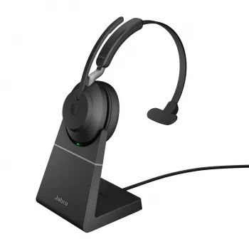 Jabra Evolve2 65 USB-A UC Mono ar uzlādes stendu - Melns, Bezvadu, Birojs/Zvanu centrs, 20 - 20000 Hz, 99.2 g, Austiņas, Melns
