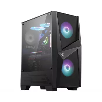 MSI MAG FORGE 100R vidējais torņa spēļu dators korpuss, melns, 2x 120 mm ARGB PWM ventilators, 1x 120 mm ventilators, 1-6 ARGB centrmezgls, Mystic Light Sync, rūdīta stikla panelis, ATX, mATX, mini-ITX