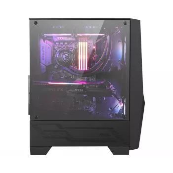 MSI MAG FORGE 100R vidējais torņa spēļu dators korpuss, melns, 2x 120 mm ARGB PWM ventilators, 1x 120 mm ventilators, 1-6 ARGB centrmezgls, Mystic Light Sync, rūdīta stikla panelis, ATX, mATX, mini-ITX