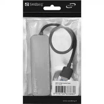 Sandberg USB 3.0 Hub 4 porti SAVER, USB 3.2 Gen 1 (3.1 Gen 1) Type-A, sudrabs, alumīnijs, 40 g