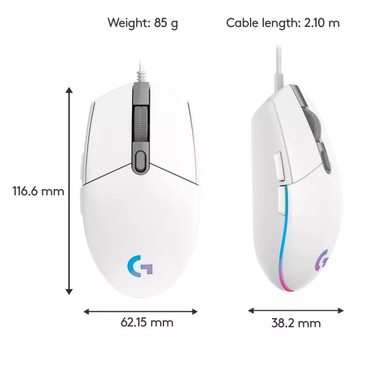 LOGITECH G203 Lightsync Gaming Mouse USB Balts