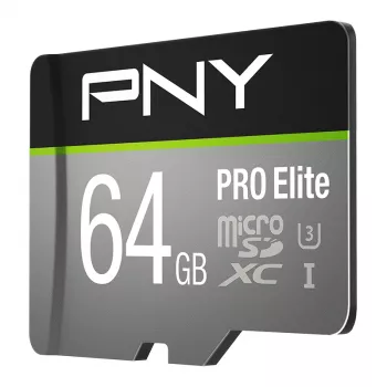 PNY Pro Elite 64GB Micro-SD karte Class 10 UHS-I U3 A1 V30 ar SD adapteri