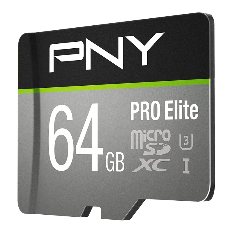 PNY Pro Elite 64GB Micro-SD karte Class 10 UHS-I U3 A1 V30 ar SD adapteri
